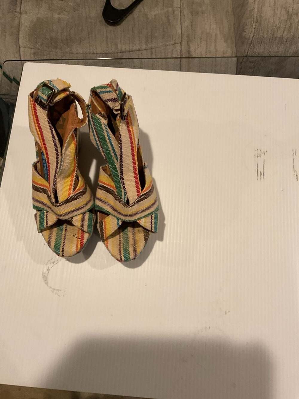 Additional Blue Rainbow Striped Platform Wedge Sandals - Women's Size 6